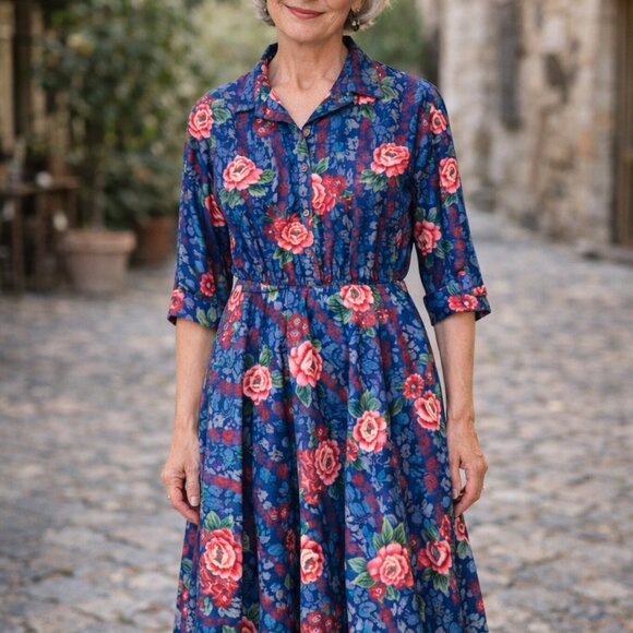 American Shirt Dress size 8, 60's Cotton Dress, buttons to waist, vtg housewife - Picture 2 of 12